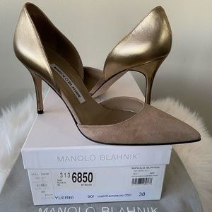 Manolo Blahnik Tayler Leather and Suede Pumps